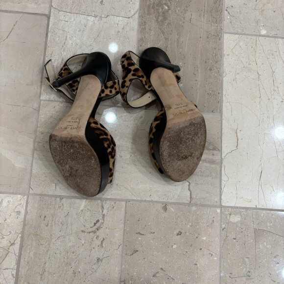 JIMMY CHOO Platform Sandals 122 Linda Leopard Print Peep Toe Pumps - Picture 5 of 5